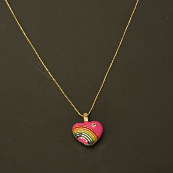 Pink and gold rainbow heart necklace - Picture 3 of 4